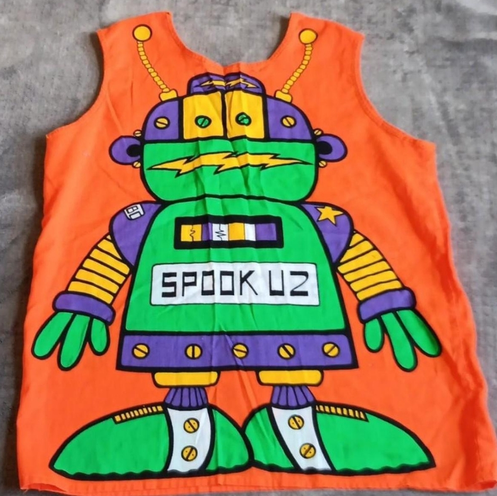 Cute 70s 80s Vintage Orange Robot Kids Halloween Costume With Treat Sack Spookuz - Picture 3 of 9
